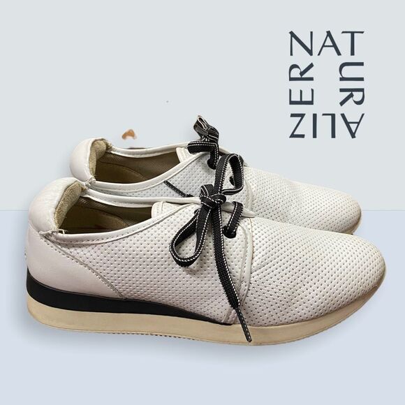 Naturalizer Perforated White Leather Sneakers 7 - Picture 1 of 5